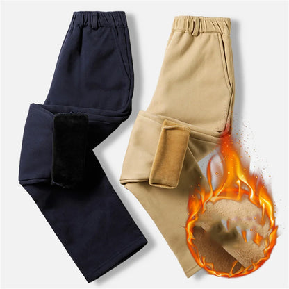 Boys & Girls Fleece Winter School Pants/Khaki Uniform Trousers With Elastic Waist