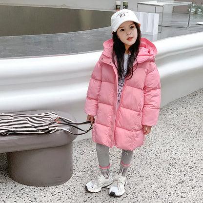 Girls Winter Jackets/Thick Warm Hooded Coats for Kids/Casual Long Clothing Children/Windproof Parkas