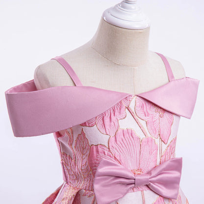New Elegant Casual Flower Printed Wedding Birthday Party Dresses For Girls With Big Bow/Princess Dress For Girls