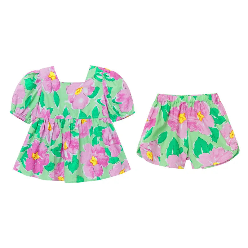 New Summer Girls' Clothing Sets Sweet Casual Flower Doll Shirt And Shorts Fashion Baby Kids Outfit Children Girls Clothes Suit