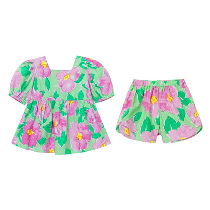 New Summer Girls' Clothing Sets Sweet Casual Flower Doll Shirt And Shorts Fashion Baby Kids Outfit Children Girls Clothes Suit