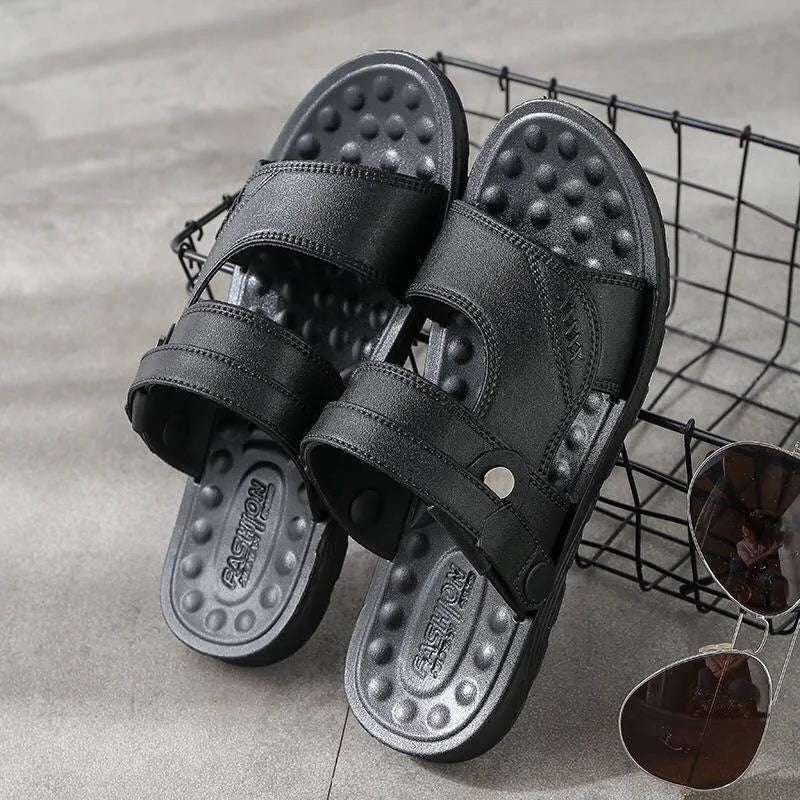 Men Leather Sandals Summer Classic Men Shoes Slippers Soft Sandals Men Roman Comfortable Outdoor Walking Footwearhn87