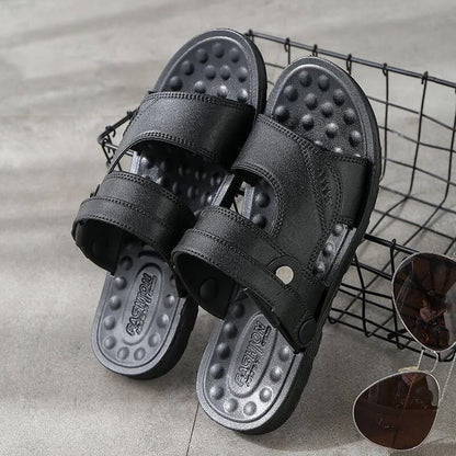 Men Leather Sandals Summer Classic Men Shoes Slippers Soft Sandals Men Roman Comfortable Outdoor Walking Footwearhn87