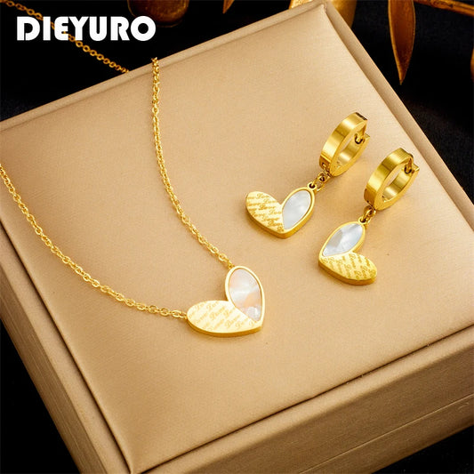 316L Stainless Steel Heart Love Lettering Pendant Necklace Earrings For Women Girl New Trendy Choker Jewellery Set