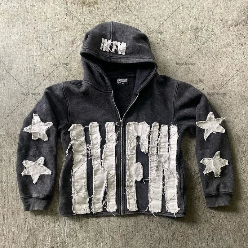 Y2k American Men/Women Embroidered Zipper Hoodie Jacket/Casual Sweatshirt Women