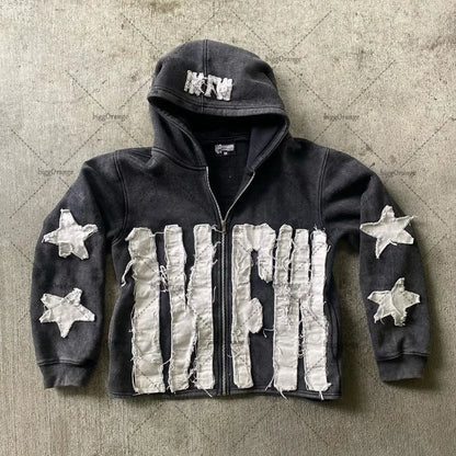 Y2k American Men/Women Embroidered Zipper Hoodie Jacket/Casual Sweatshirt Women