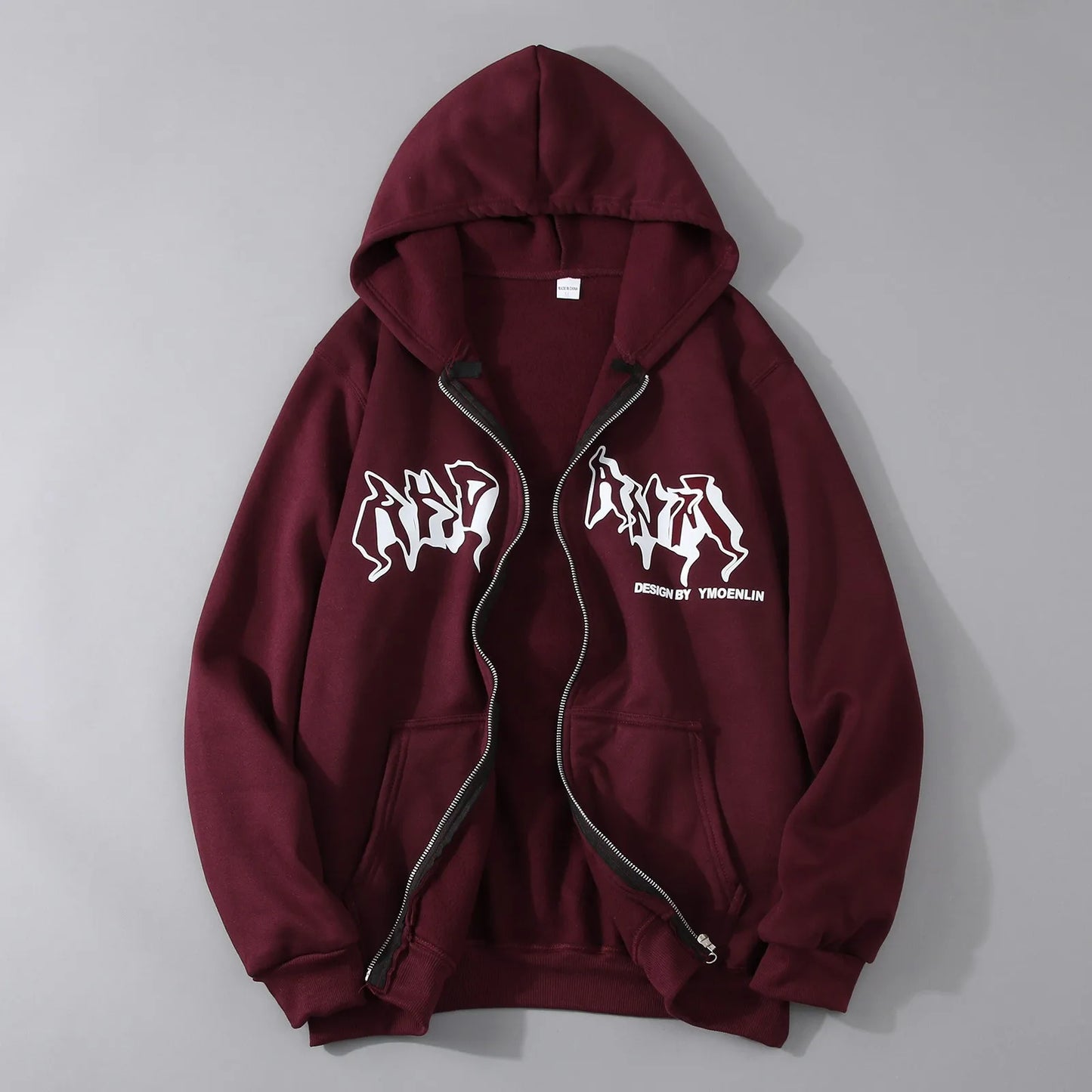 Vintage Zip Up Hoodies Women Harajuku Casual Letter Print Long Sleeve Loose Hooded Sweatshirts Goth Streetwear Jackets Coats Y2k