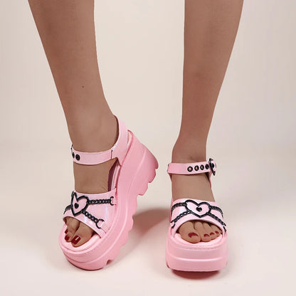 35-43 Plus Size Fashion Slope Heel Women Sandals Metal Chain Decoration Female Buckle Platform Shoes Women's Sandals Tide Shoes