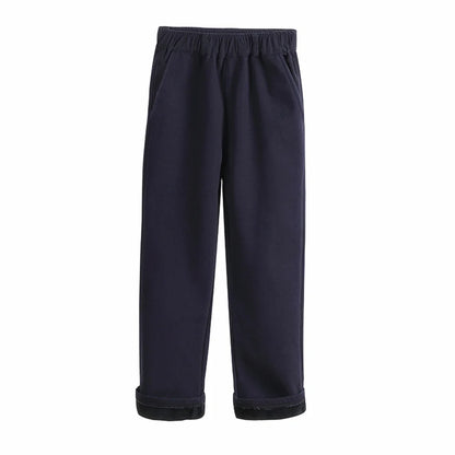 Boys & Girls Fleece Winter School Pants/Khaki Uniform Trousers With Elastic Waist