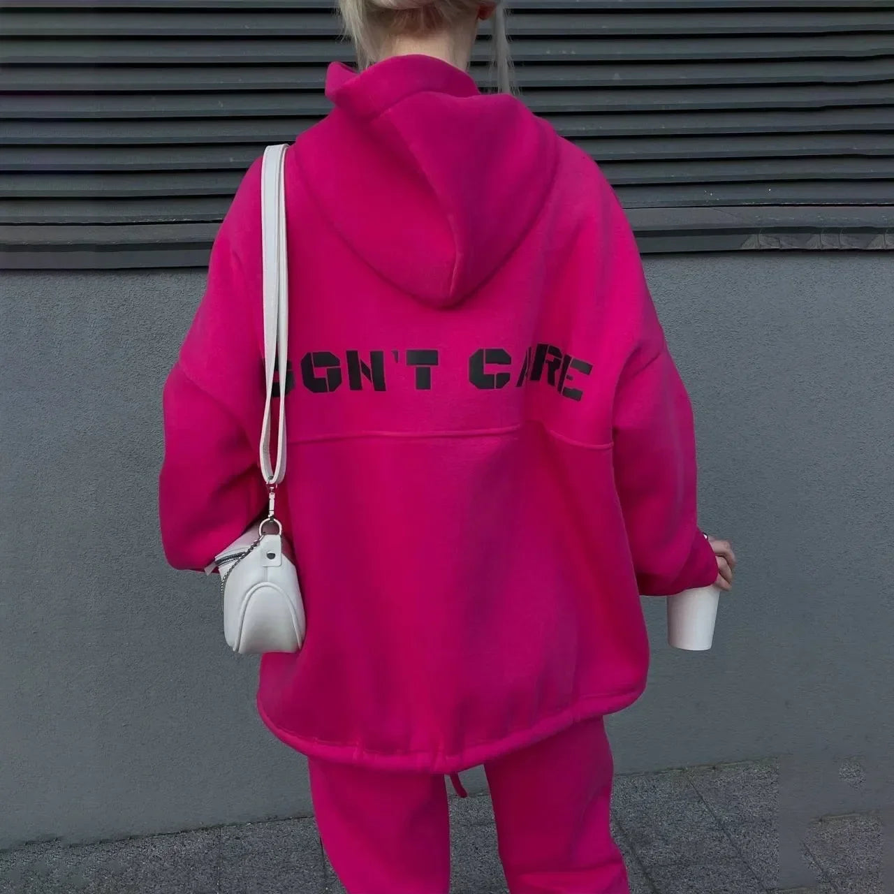 Stylish women's activewear set consisting of printed hoodies and pants