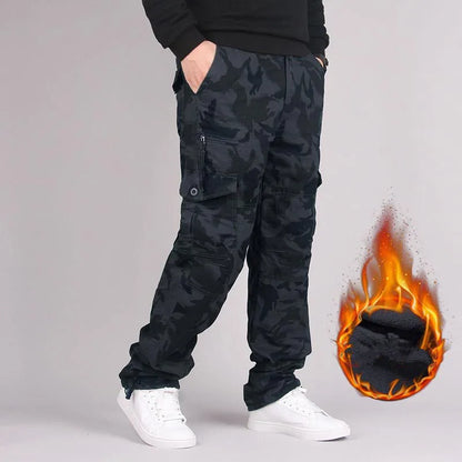 Winter Thick Fleece Casual Pants Men Cotton Military Tactical Baggy Cargo Pants Double Layer Warm Thermal Straight Long Trousers