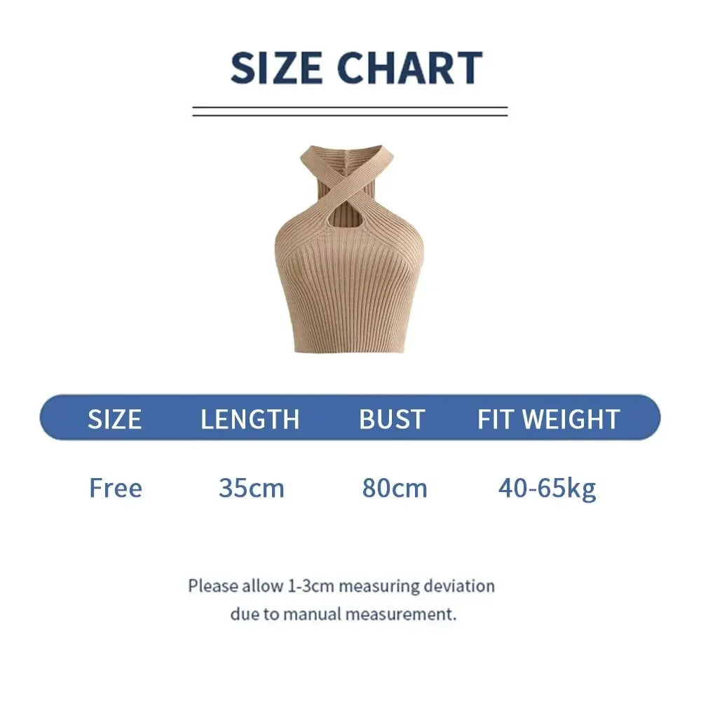 Sexy Cross Vest Crop Tops Women Sports T-shirt Knitted Off Shoulder V-Neck Solid Backless Tank Vest Halter y2k Top Camisole 2024