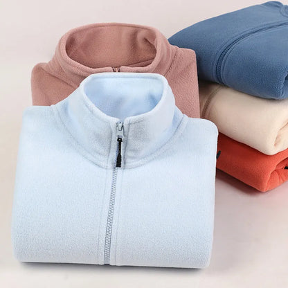 Spring Sports Zipper Fleece Jacket Women Men Long Sleeve Solid Warm Loose Oversize Coat Vintage  Clothes