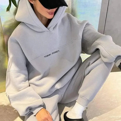 Stylish women's activewear set consisting of printed hoodies and pants