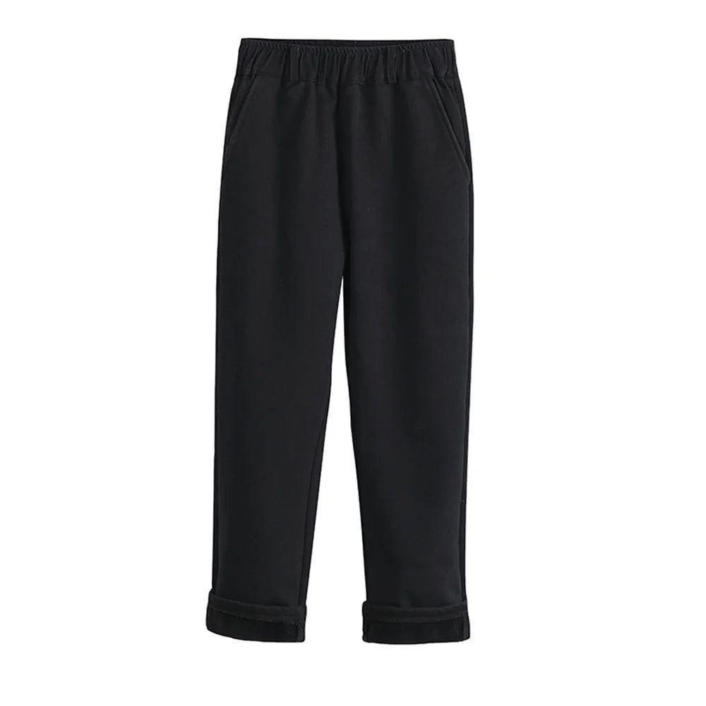 Boys & Girls Fleece Winter School Pants/Khaki Uniform Trousers With Elastic Waist