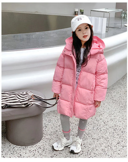 Girls Winter Jackets/Thick Warm Hooded Coats for Kids/Casual Long Clothing Children/Windproof Parkas