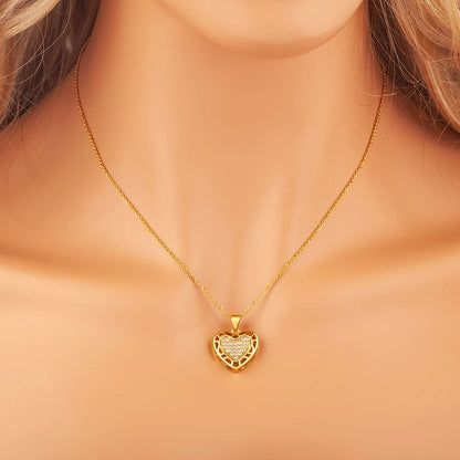 Nidin Creative Design Love Heart Pendant Necklace Zircon Earrings For Women Exquisite Romantic Valentine's Day Jewelry Sets