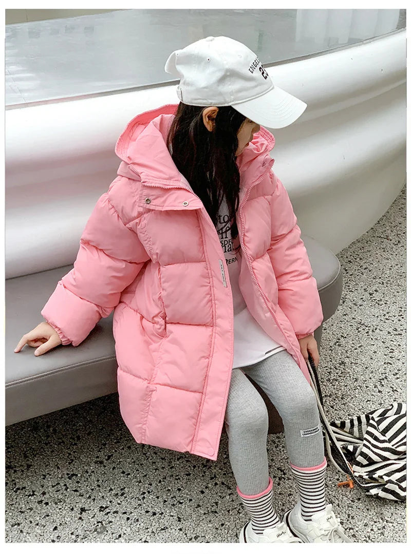 Girls Winter Jackets/Thick Warm Hooded Coats for Kids/Casual Long Clothing Children/Windproof Parkas