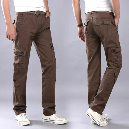 Pure Cotton Long Men's Pants Multi Pocket Straight Loose Sport Casual Trousers