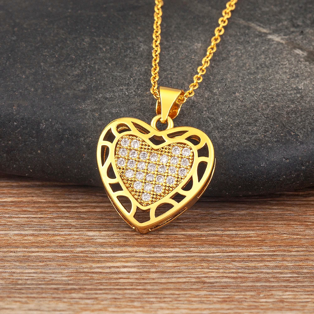 Nidin Creative Design Love Heart Pendant Necklace Zircon Earrings For Women Exquisite Romantic Valentine's Day Jewelry Sets