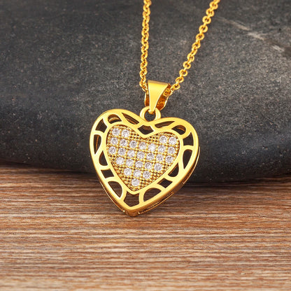 Nidin Creative Design Love Heart Pendant Necklace Zircon Earrings For Women Exquisite Romantic Valentine's Day Jewelry Sets