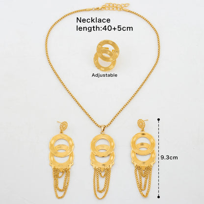 African Jewelry Set for Women Gold Plated Earrings and Pendant Necklace Wedding Party Jewellery Tassel Earrings and Necklace Set