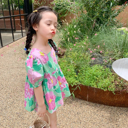 New Summer Girls' Clothing Sets Sweet Casual Flower Doll Shirt And Shorts Fashion Baby Kids Outfit Children Girls Clothes Suit
